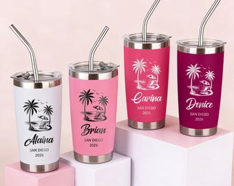 Personalized Vacation Tumbler, Custom Engraved Beach Tumblers,  Hiking and camping Mug, Girls Trip Travel Cup