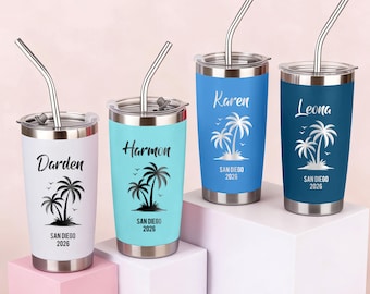 Personalized 20oz Stainless Steel Tumbler, Custom Girls Trip Travel Mug, Double-walled cold and heat-insulating fake cup