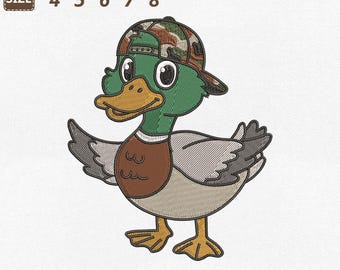 Camo wilde eend met omgekeerde hoed machineborduurbestand, Duck Hunting Boys (directe download)