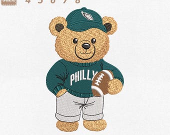 Archivo de bordado a máquina del oso de peluche Philly, oso verde medianoche (descarga instantánea)
