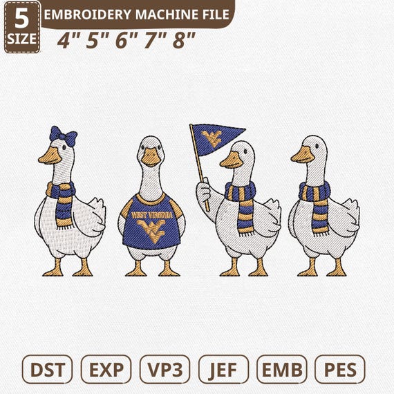 West Virginia Goose Cheer Machine Embroidery File, WV State Digital (Instant Download)
