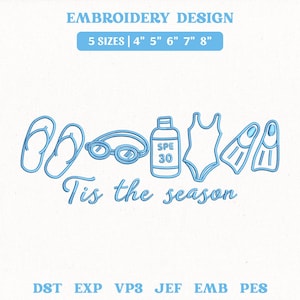 Tis The Season Swimming Embroidery File, Summer Swimmers Holiday (Instant Download)
