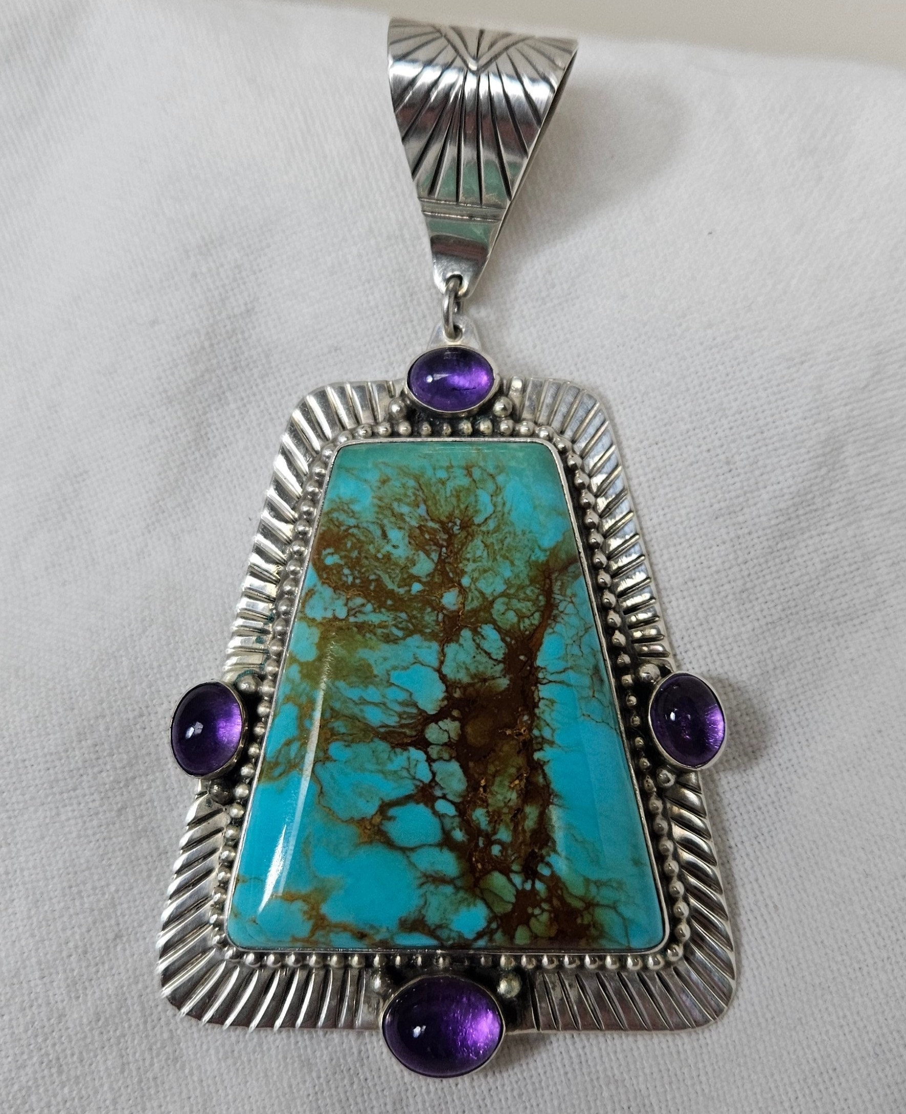 Melv Thompson Native American Navajo Royston Turquoise Sterling Silver Necklace Melv Thompson Native American Navajo Royston Turquoise Sterling Silver Necklace