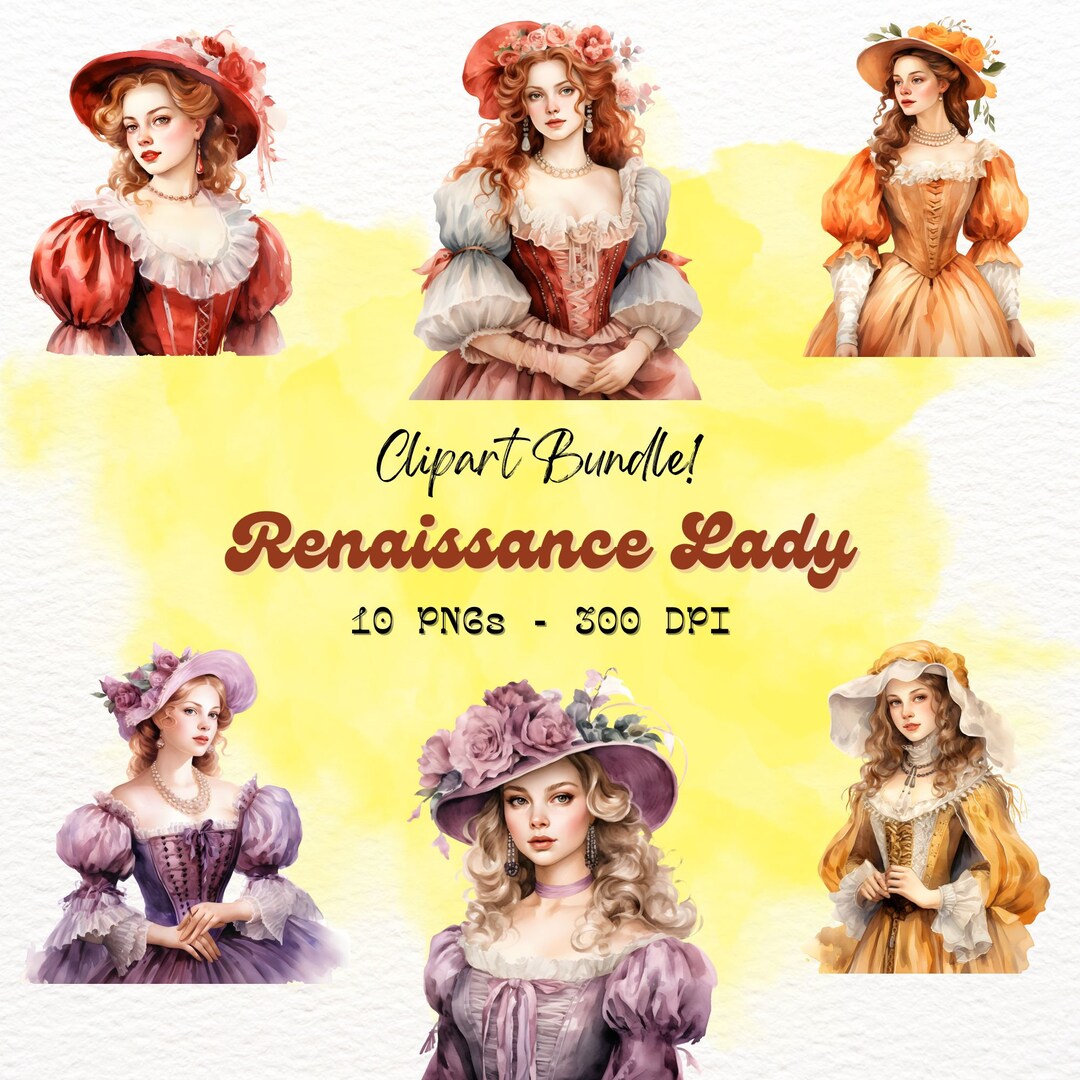 Renaissance Lady Clipart 10 PNG Files Instant Digital - Etsy
