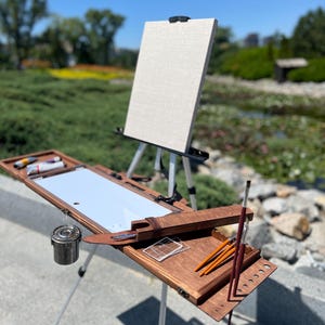 Plein Air Pochade Box: Handmade Birch Wood Easel for Oil Painting