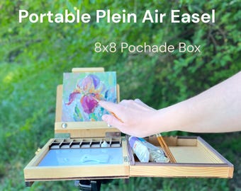 Shrubmart 8x8 Pochade Box, Portable Wooden Plein Air Easel, Travel Painting Studio