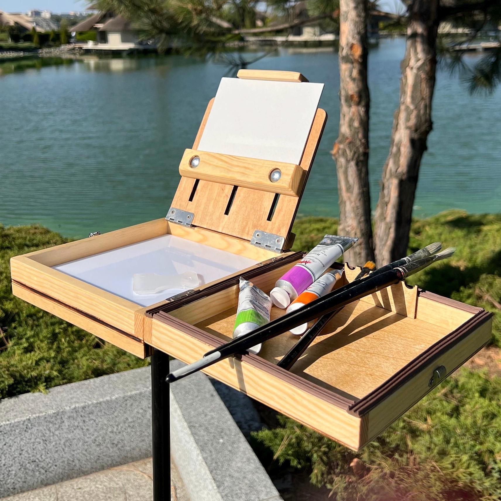 Portable Wooden Pochade Box for Plein Air Painting With Tripod