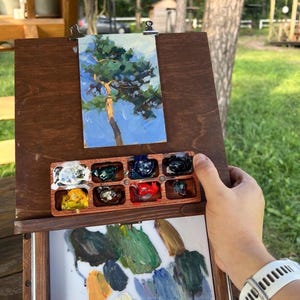 Plein Air Pochade Box:Oil, watercolor and pastel Portable Wood Easel,Artist Palette Box with Storage by Shrubmart