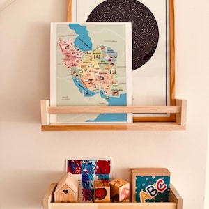 Iran Karte für Kinder – Bunte Leinwand 24x30 cm mit Provinzen & Sehenswürdigkeiten – Kinderzimmer Deko