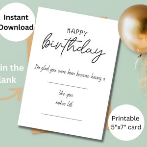 Tarjeta de cumpleaños imprimible para rellenar los espacios en blanco, tarjeta de felicitación de descarga instantánea, impresión en casa, regalo de cumpleaños