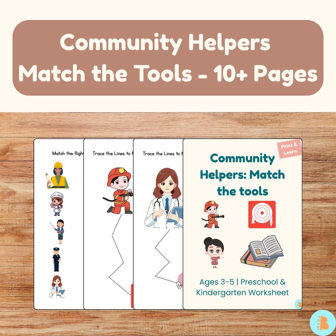 Community Helpers Matching Worksheet: Tools Activity (PDF Printable ...