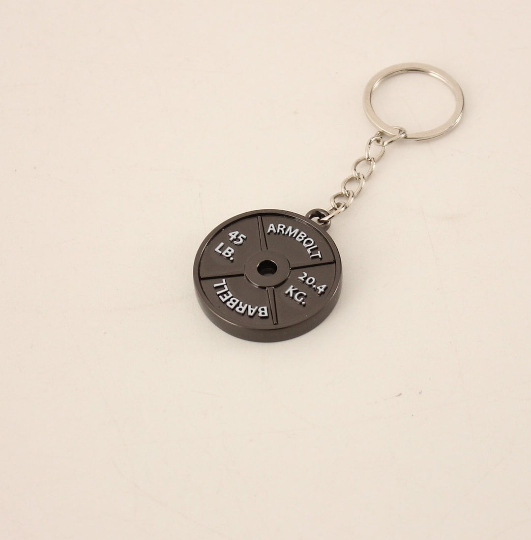 METAL Barbell Plate Keychain for Weightlifting, Gym, and Fitness Lovers