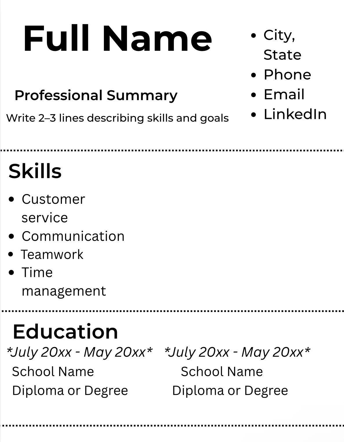 Basic ATS Resume Template | Entry Level Professional Canva (instant ...