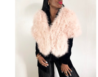 Chal de plumas rosa rubor, estola nupcial de plumas estilo Art Déco, chal nupcial de plumas rosa estilo vintage, bufanda nupcial de plumas rosa