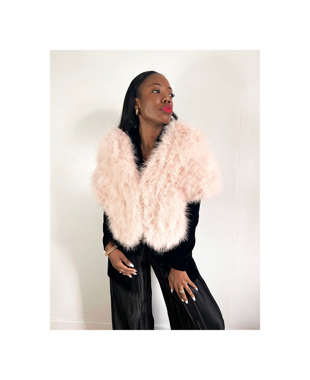 blush pink fur shawl