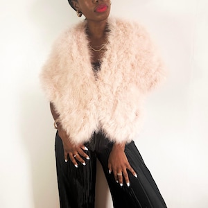 Vintage Style Light Pink Feather Shawl, Art Deco Powder Pink Fur Wedding Stole, Pink Bridal Feather Fur Shawl, Feather Wedding Shawl