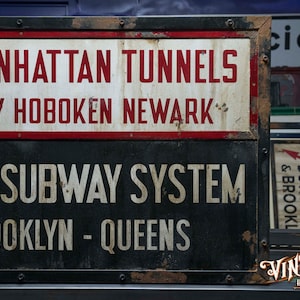 New York Subway Sign 1980 Hudson & Manhattan hand made 122x65x2cm
