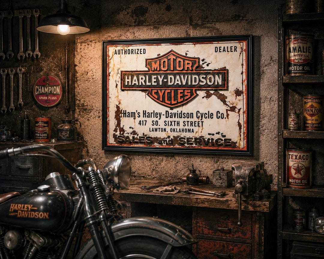 Vintage Harley Davidson Garage Sign | Handmade Motorcycle Wall Art