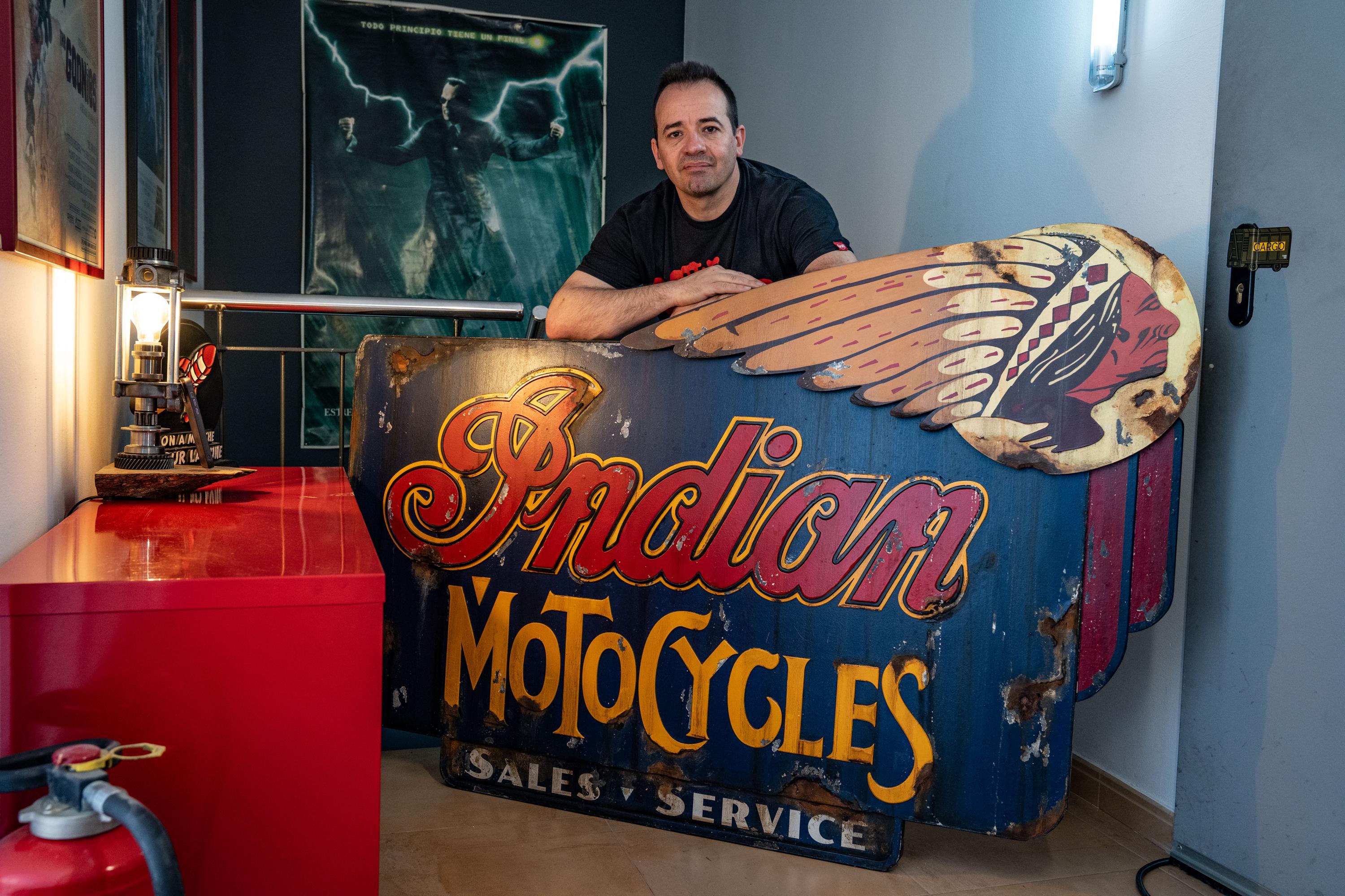 Large Indian Motorcycle Vintage Sign | Handmade Rustic Garage Wall