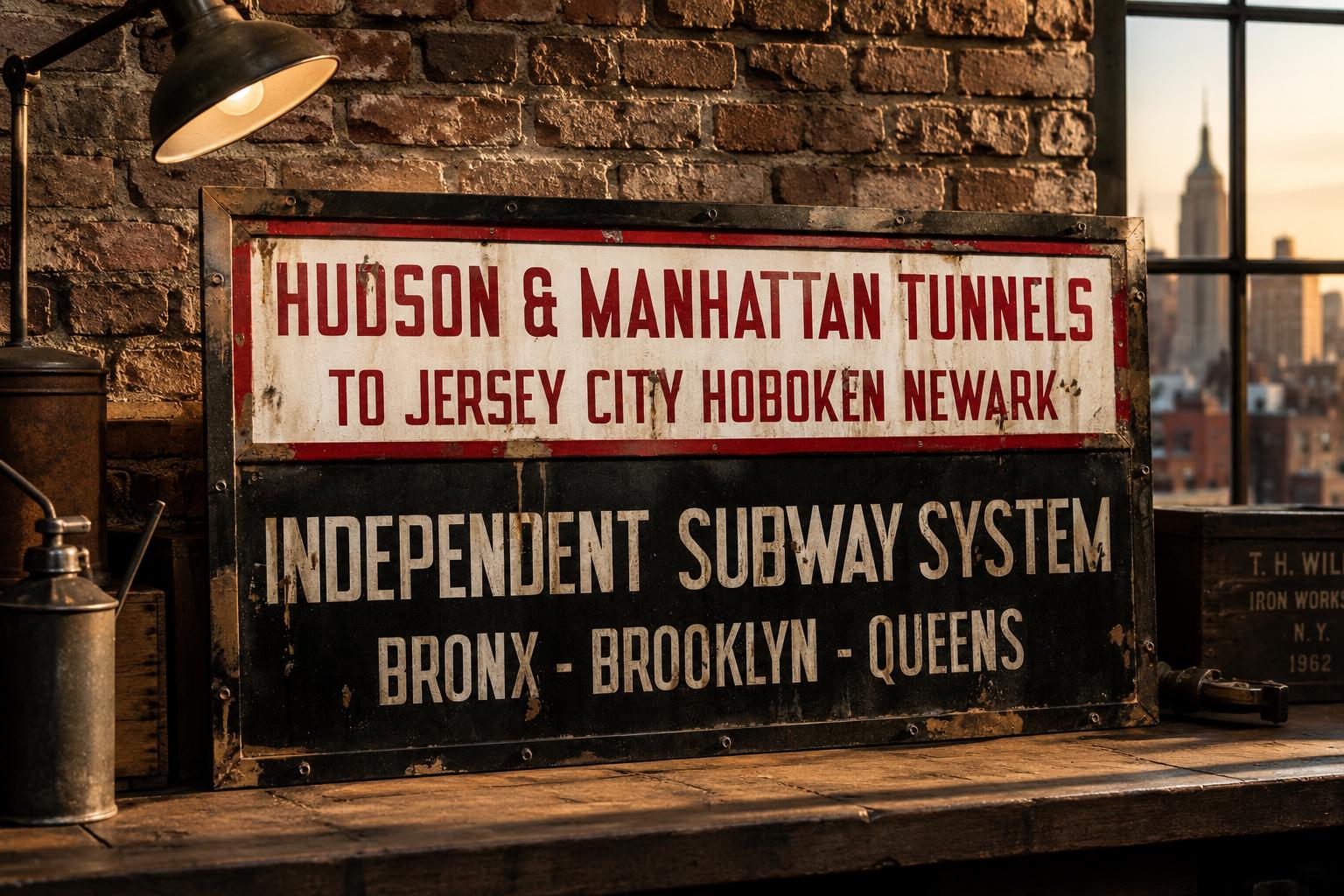 Vintage New York Subway Sign – Hudson & Manhattan Subway Wall Art