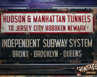 Vintage Subway Sign New York - Hudson Manhattan Subway Sign 1980