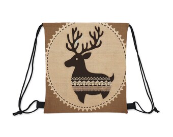 Impresionante bolsa con cordón navideña: elegante y duradera para uso festivo diario/bolsa con cordón navideña/bolsa festiva/bolsa con estampado a todo color