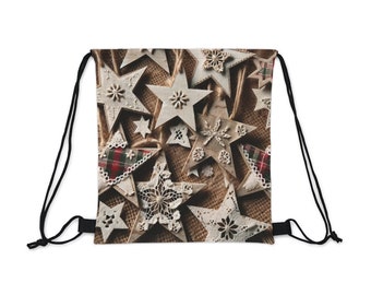 Impresionante bolsa con cordón navideña: elegante y duradera para uso festivo diario/bolsa con cordón navideña/bolsa festiva/bolsa con estampado a todo color