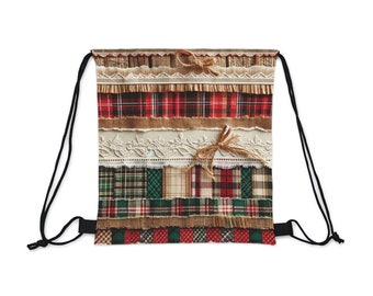 Impresionante bolsa con cordón navideña: elegante y duradera para uso festivo diario/bolsa con cordón navideña/bolsa festiva/bolsa con estampado a todo color