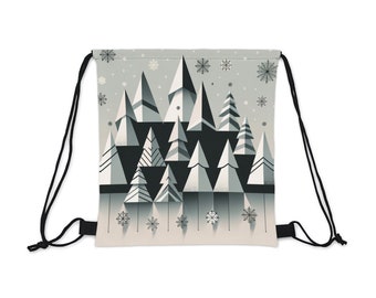 Impresionante bolsa con cordón navideña: elegante y duradera para uso festivo diario/bolsa con cordón navideña/bolsa festiva/bolsa con estampado a todo color