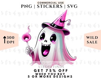 Pink Ghost, Haunted Halloween, Happy Ghost, Halloween Party, Cute Ghost, Spooky Season, Ghost Sticker, Halloween Stickers, PNG, SVG, Sticker