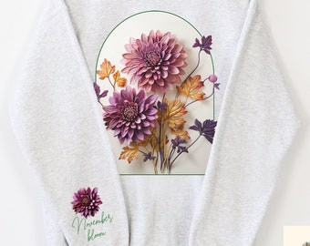 Chrysanthème de novembre, mois de naissance, fleur, plante botanique, plante cadeau pour maman, chemise à fleurs, fleur d'anniversaire, cadeau de fête des mères