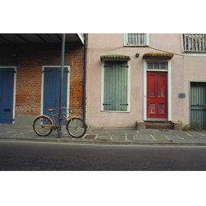 New Orleans French Quarter Photography, Color Photo Print, Architecture, Bicycle, Red, Door, Wall Art, Home Decor, NOLA, Louisiana, Rustic