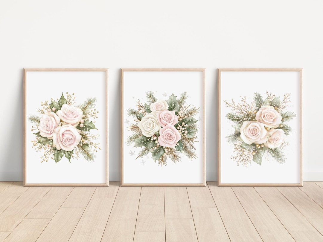 Pink Floral Art Print Set of 3 Watercolor Pink Rose Prints Pink Roses ...