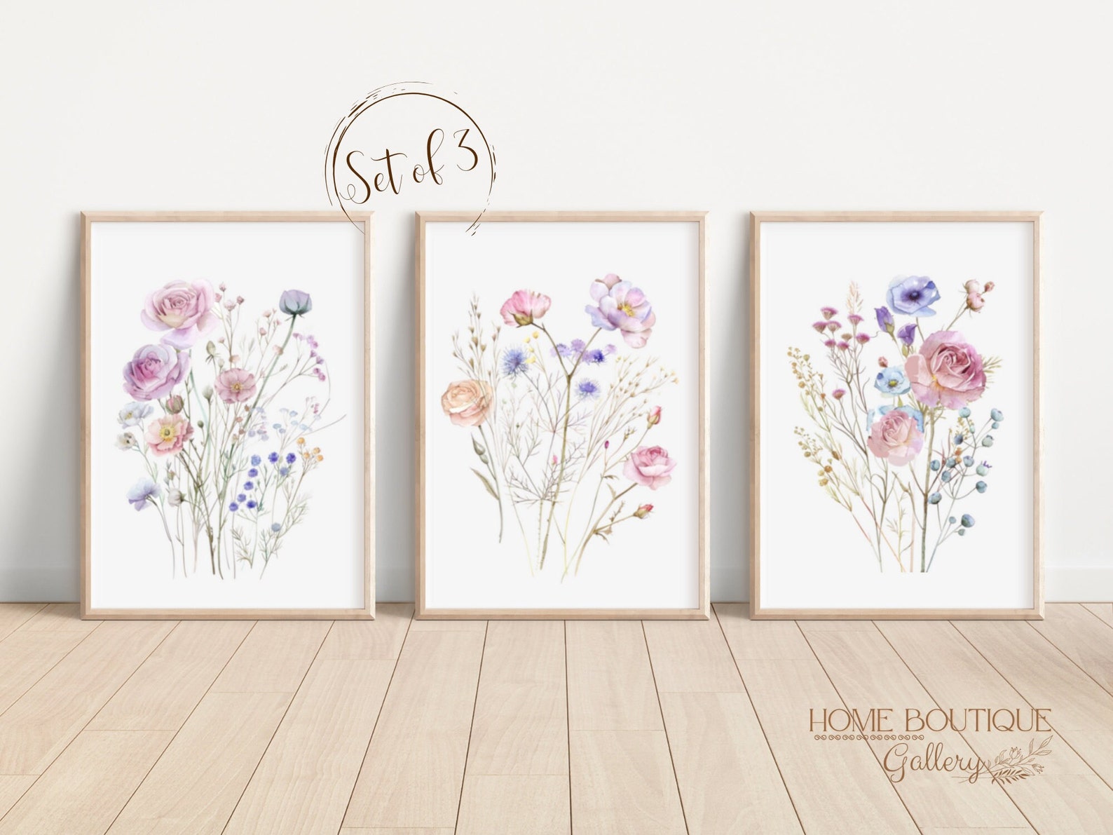 Pastel Dusty Rose Flower Art Prints Set of 3 Watercolor Dusty Rose ...