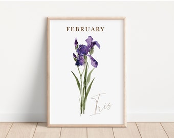 February Birth Flower Print Watercolor Iris Flower Print FebruaryBirth Month Flower Wall Decor Iris Flower Artwork February Iris Flower Gift