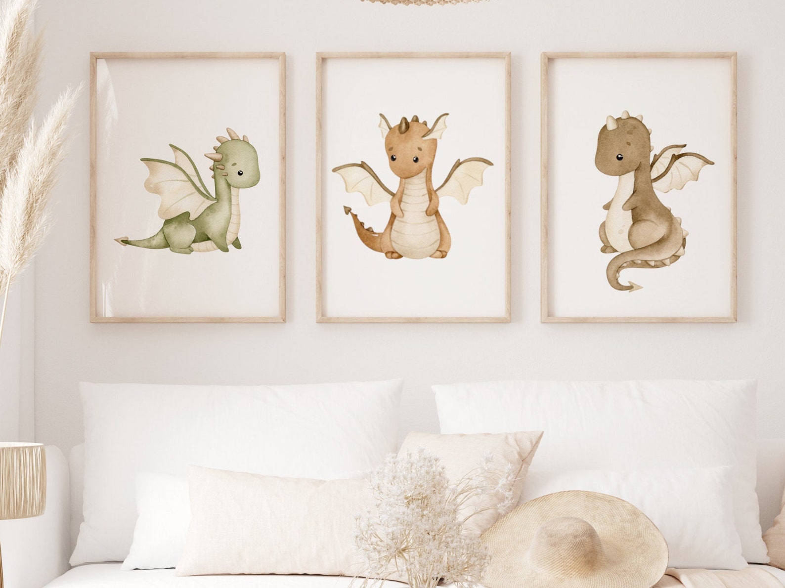 Dragons Watercolor Wall Art Prints Cute Dragons Nursery Wall Decor ...