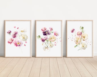 Wild Floral Print Set of 3 Watercolor Wild Floral Prints Wildflower Artwork for walls Wildflower Nursery Girl Decor Wall Wildflower Printing