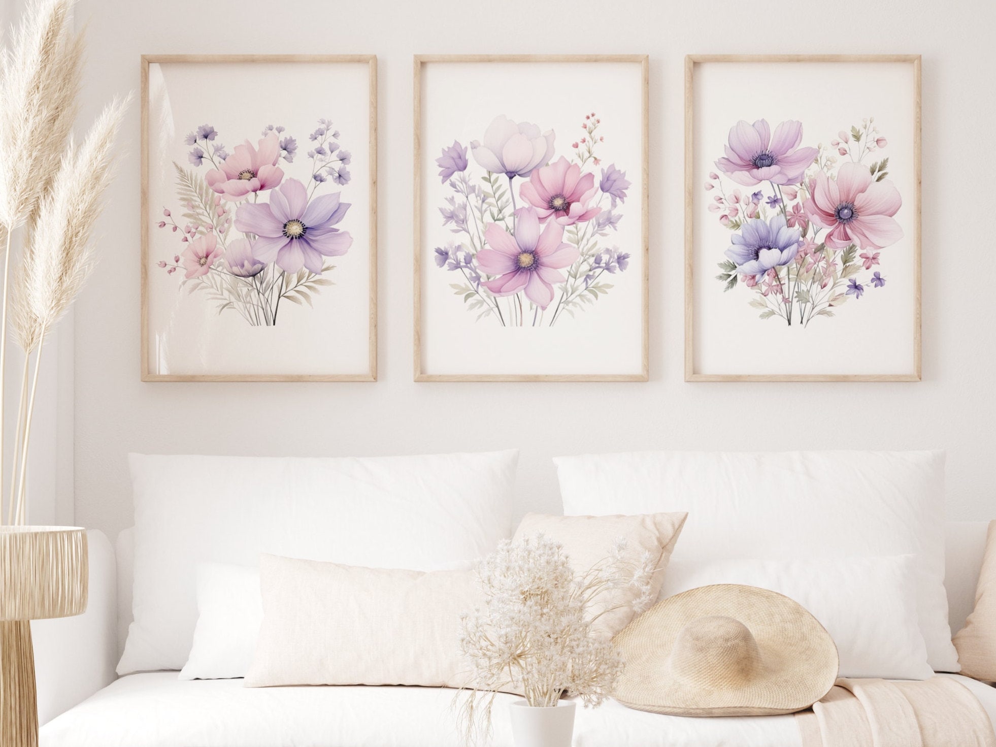 Pastel Wildflower Art Prints Set of 3 Watercolor Pastel Wildflower ...