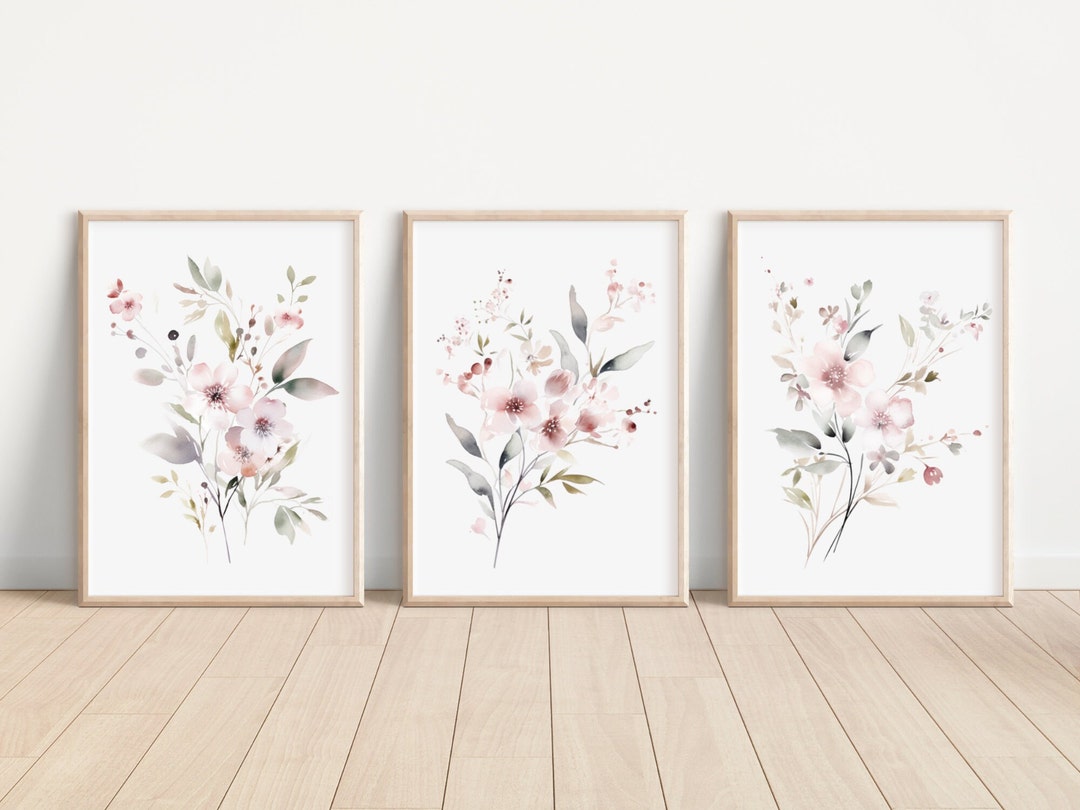 Soft Wildflower Wall Art Prints Wildflower Watercolor Set of 3 Floral ...