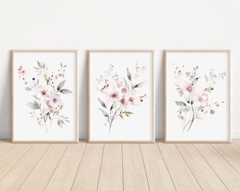 Soft Wildflower Wall Art Prints Wildflower Watercolor Set of 3 Floral Art Print Wildflower Artwork for wall Wildflower Girl Nursery Wall Art