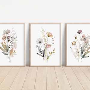 Wildflower Wall Art Prints Set of 3 Watercolor Wildflower Print Wild Floral Artwork Wildflower Home Decor Wall Art Wild Flower Wall Art