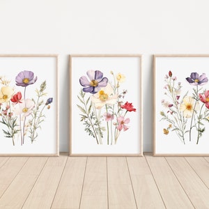 Wildflower Wall Art Prints Set of 3 Watercolor Wildflower Art Prints ...