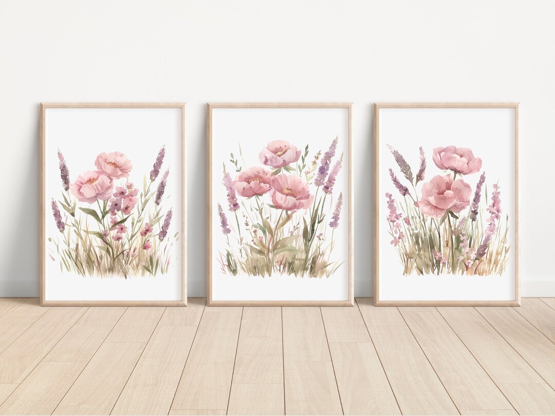 Watercolor Blush Peonies Meadow Prints Set of 3 Blush Peonies Flower ...
