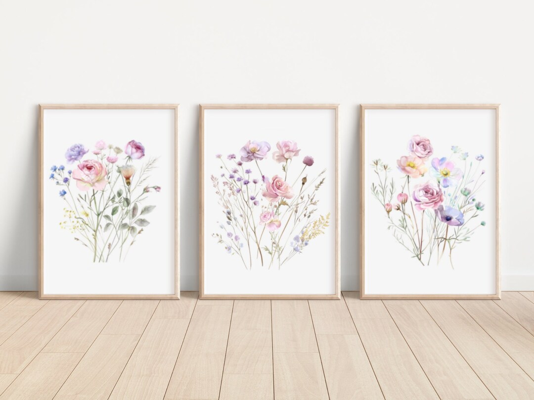 Set of 3 Watercolor Dusty Rose Flower Prints Pastel Dusty Rose Flower ...