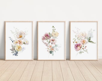 Wildflower Art Prints Set of 3 Watercolor Wildflower Print Wild Floral Artwork Wildflower Girl Nursery Wall Art Wild Floral Gallery Wall Art