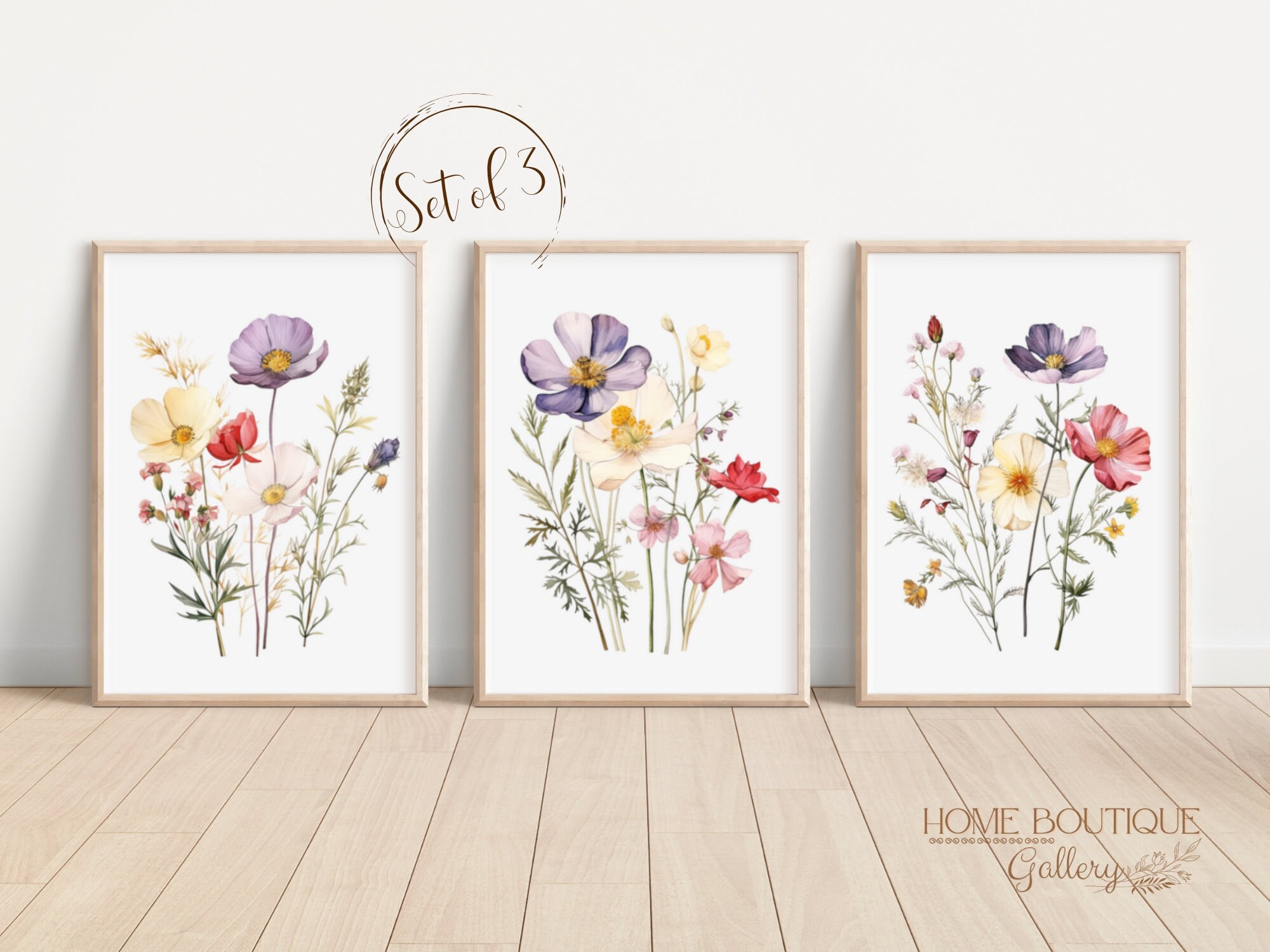 Wildflower Wall Art Prints Set of 3 Watercolor Wildflower Art Prints ...