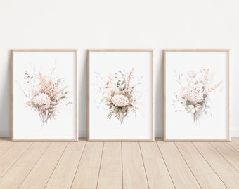 Set of 3 Watercolor Flower Print Floral Art Print Abstract Flower Painting Wildflower Print Artwork for Walls Flower Baby Girl Nursery Art