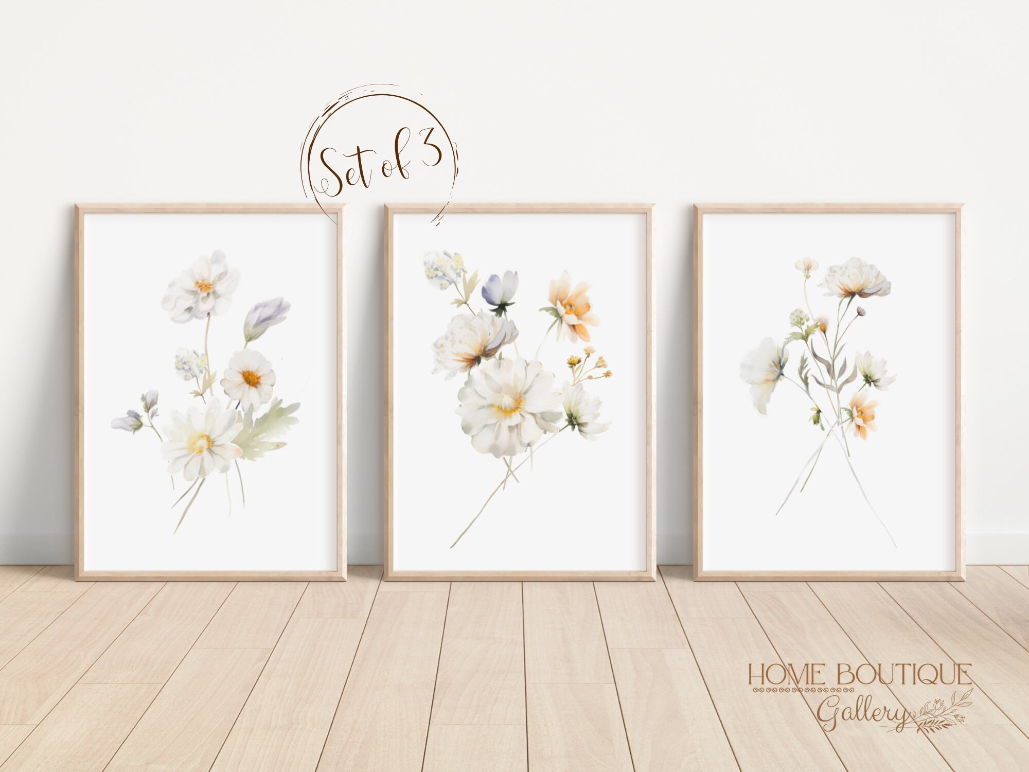 Wildflower Prints Set of 3 Watercolor Wildflower Prints Floral Wall ...
