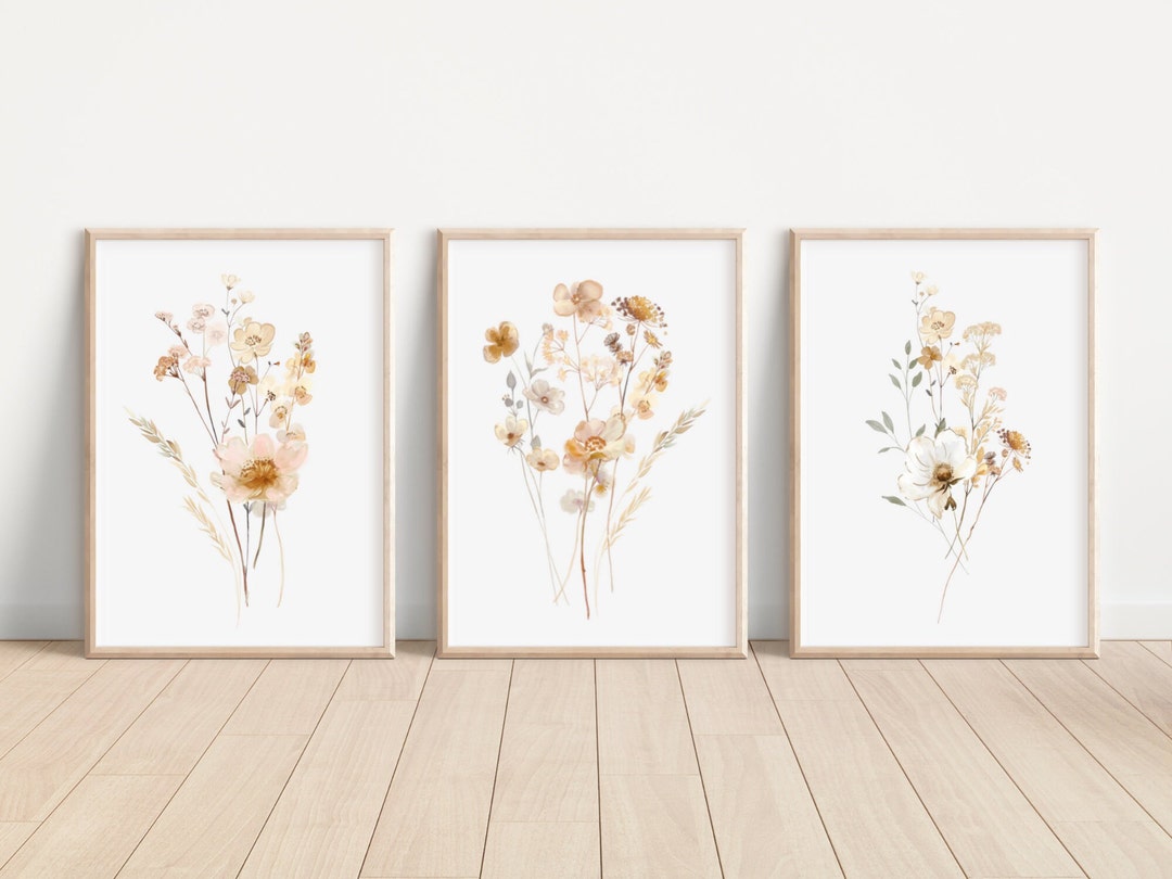 Boho Wildflower Wall Art Prints Set of 3 Watercolor Boho Wildflower ...
