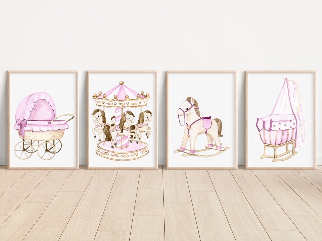 Baby Girl Nursery Print Set of 4 Watercolor Baby Girl Wall Art Print ...
